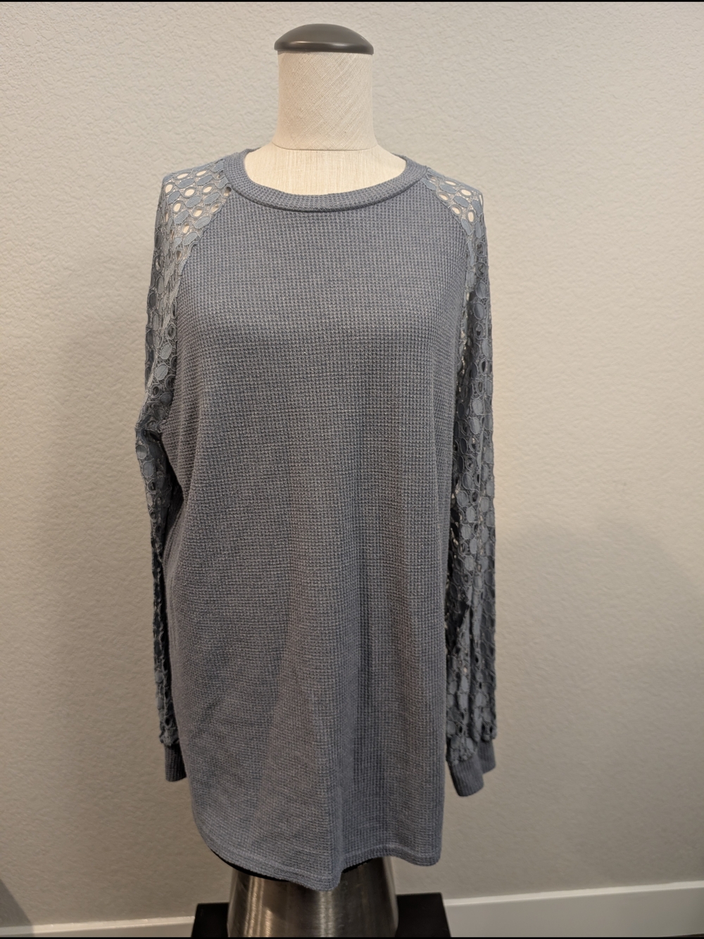 Dorose Sz XXL Lace Sleeve Knit Boho Tunic - Dusty Blue